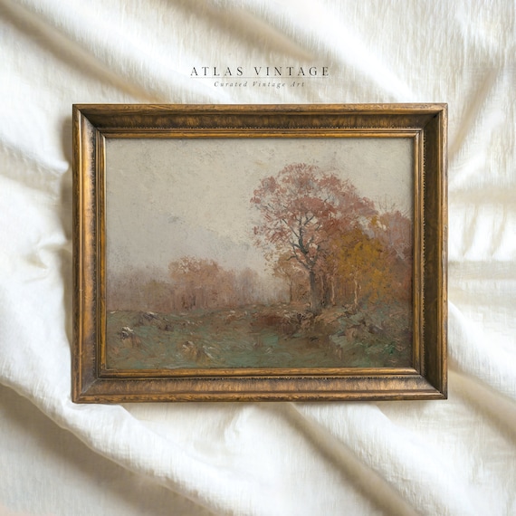 Muted Autumn Tree Vintage Oil Painting Soft Fall Landscape Poster