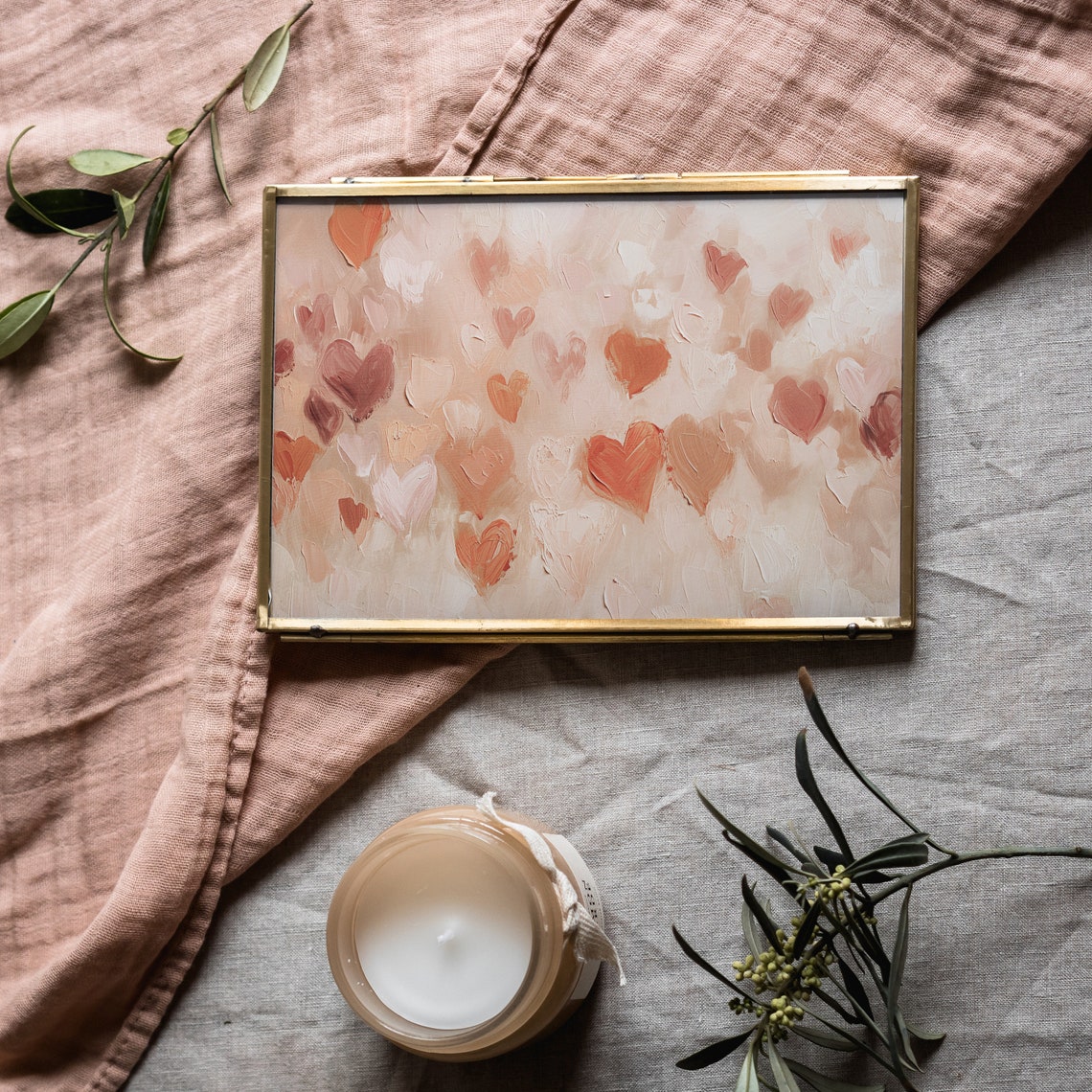 Textured Painted Hearts in Blush Pink Tones Romantic Love Poster - Image 6