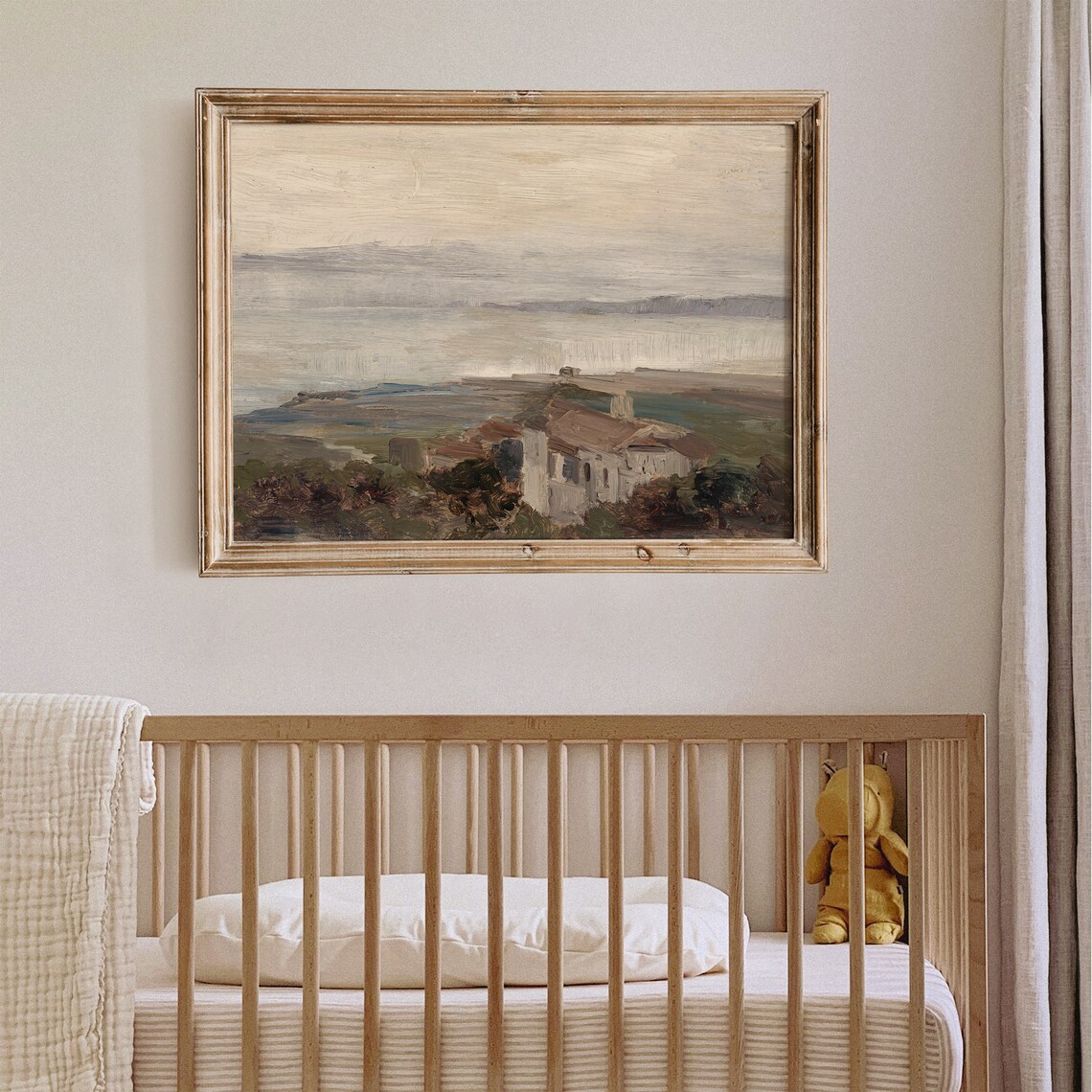 Beach House Coastal Hillside Vintage Seascape Painting Nautical Print - Image 5