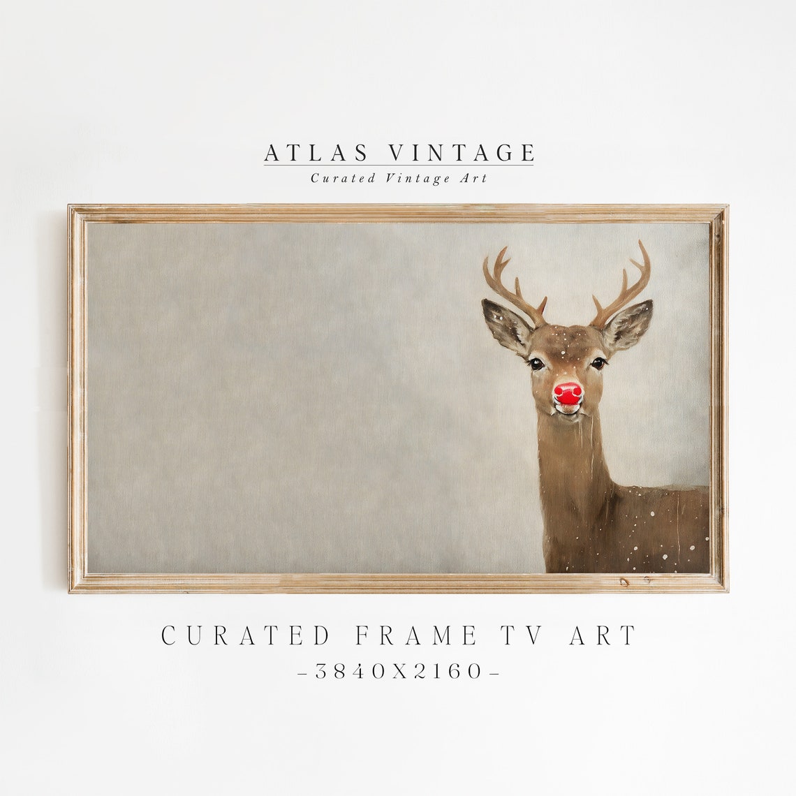 Cute Christmas Reindeer with Red Nose in Snowy Winter Scene Poster