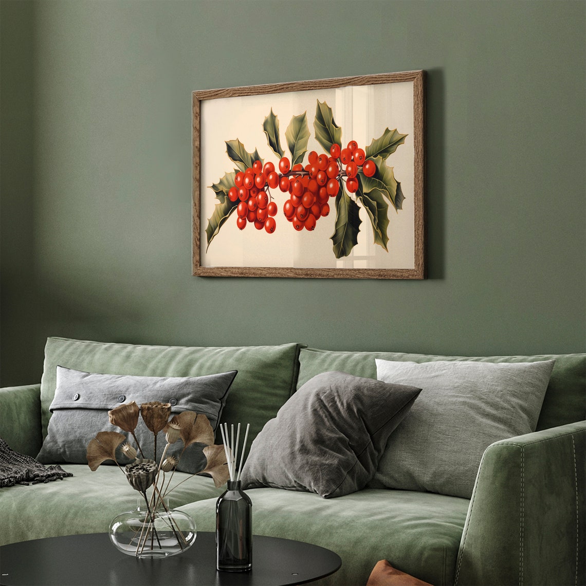 Red Holly Berries Vintage Botanical Christmas Frame TV Art Print - Image 4