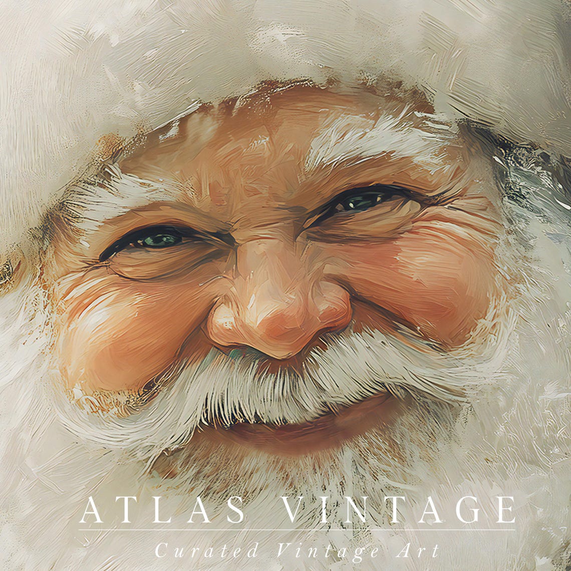 Santa Claus Smiling Portrait in Falling Snow Vintage Christmas Poster - Image 7