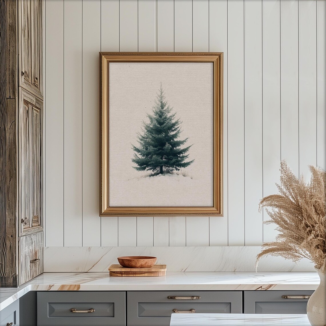 Snowy Spruce Tree Winter Minimalist Painting Neutral Holiday Wall Art - Image 7