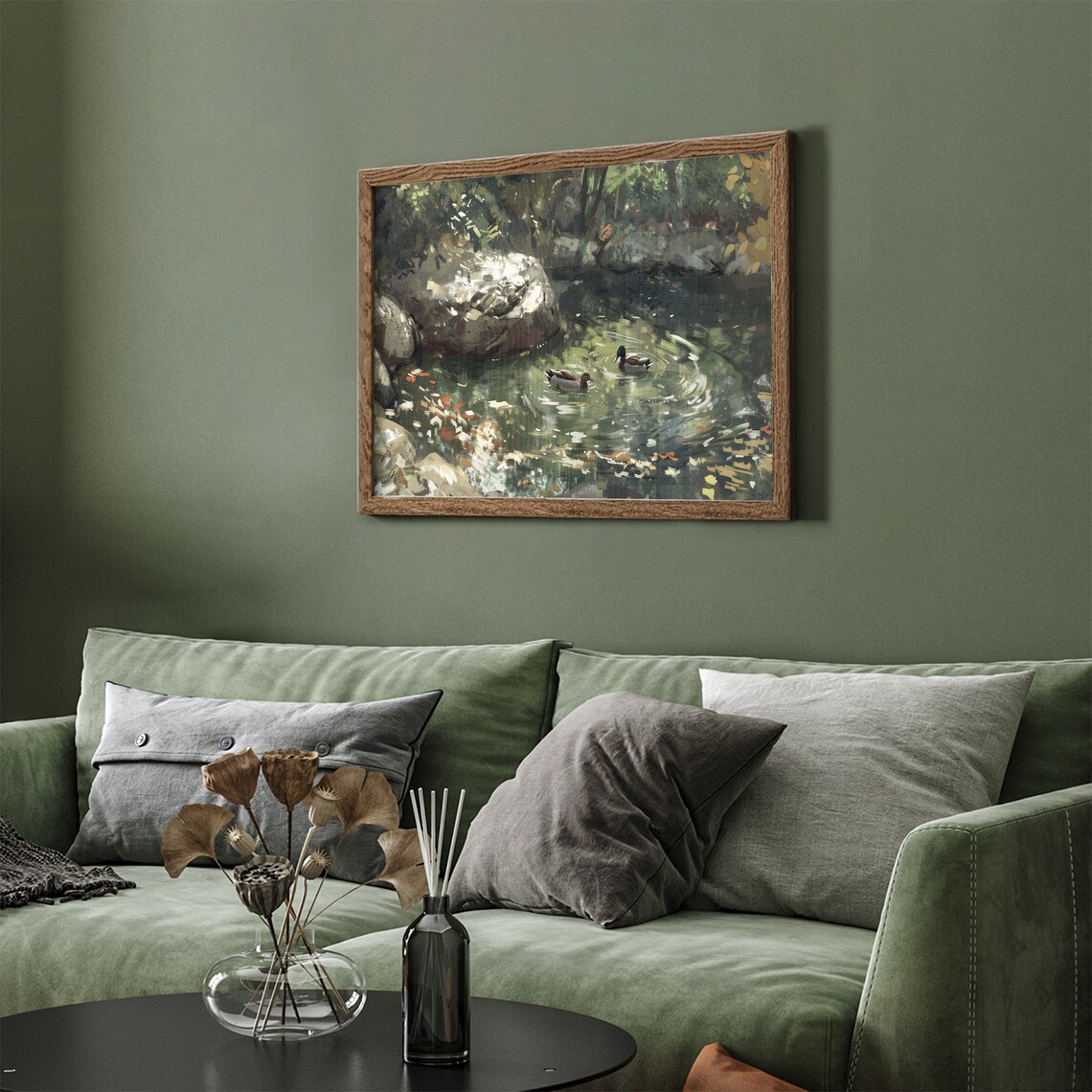Two Ducks on a Woodland Pond Vintage Style Frame TV Art Print - Image 5