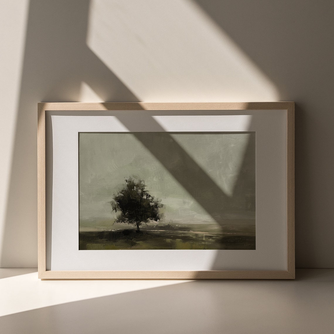 Moody Lone Tree in Green Field Minimalist Dark Landscape Art Poster - Image 5