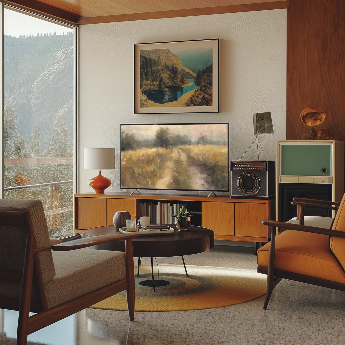 Golden Country Road Spring Meadow Vintage Landscape Frame TV Poster - Image 3