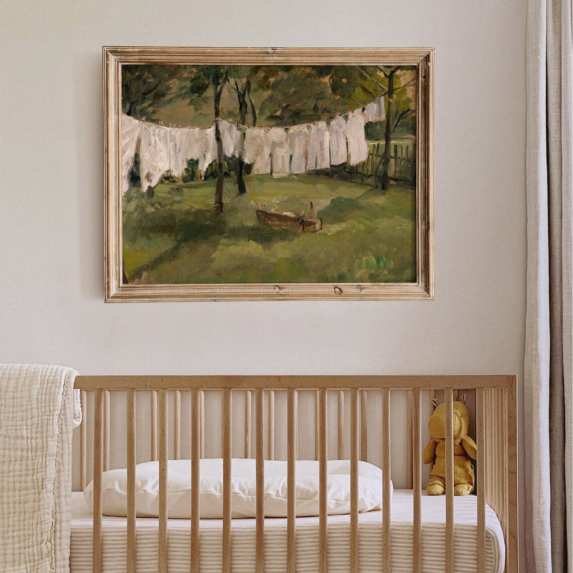 Sunlit Laundry Lines White Sheets On Green Farmyard Cottage Wall Poster - Image 3
