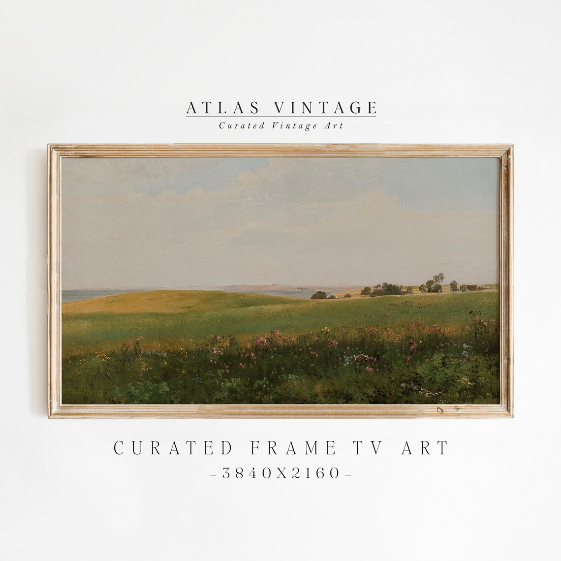 Flower Meadow Rolling Hills Under Wide Sky Vintage Spring Landscape Poster