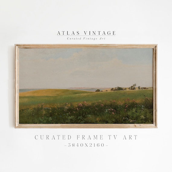 Flower Meadow Rolling Hills Under Wide Sky Vintage Spring Landscape Poster