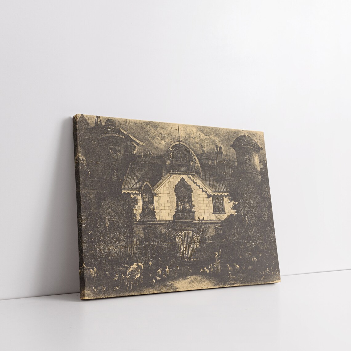 Dark Gothic Manor House Etching Haunted Mansion Vintage Halloween Wall Art - Image 7