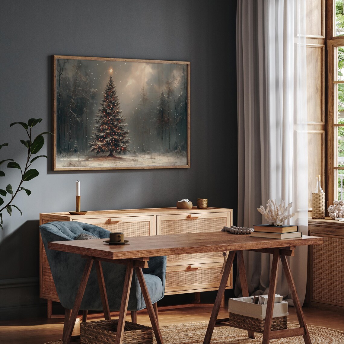 Lit Christmas Tree Glowing in a Snowy Winter Forest Holiday Poster - Image 5