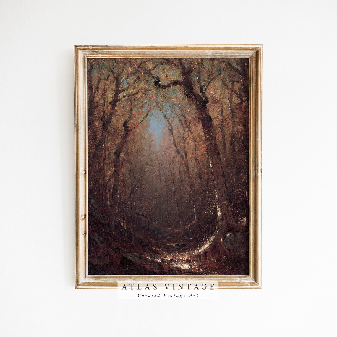 Moody Dark Autumn Forest Oil Painting Print Vintage Fall Landscape Rustic - Image 8