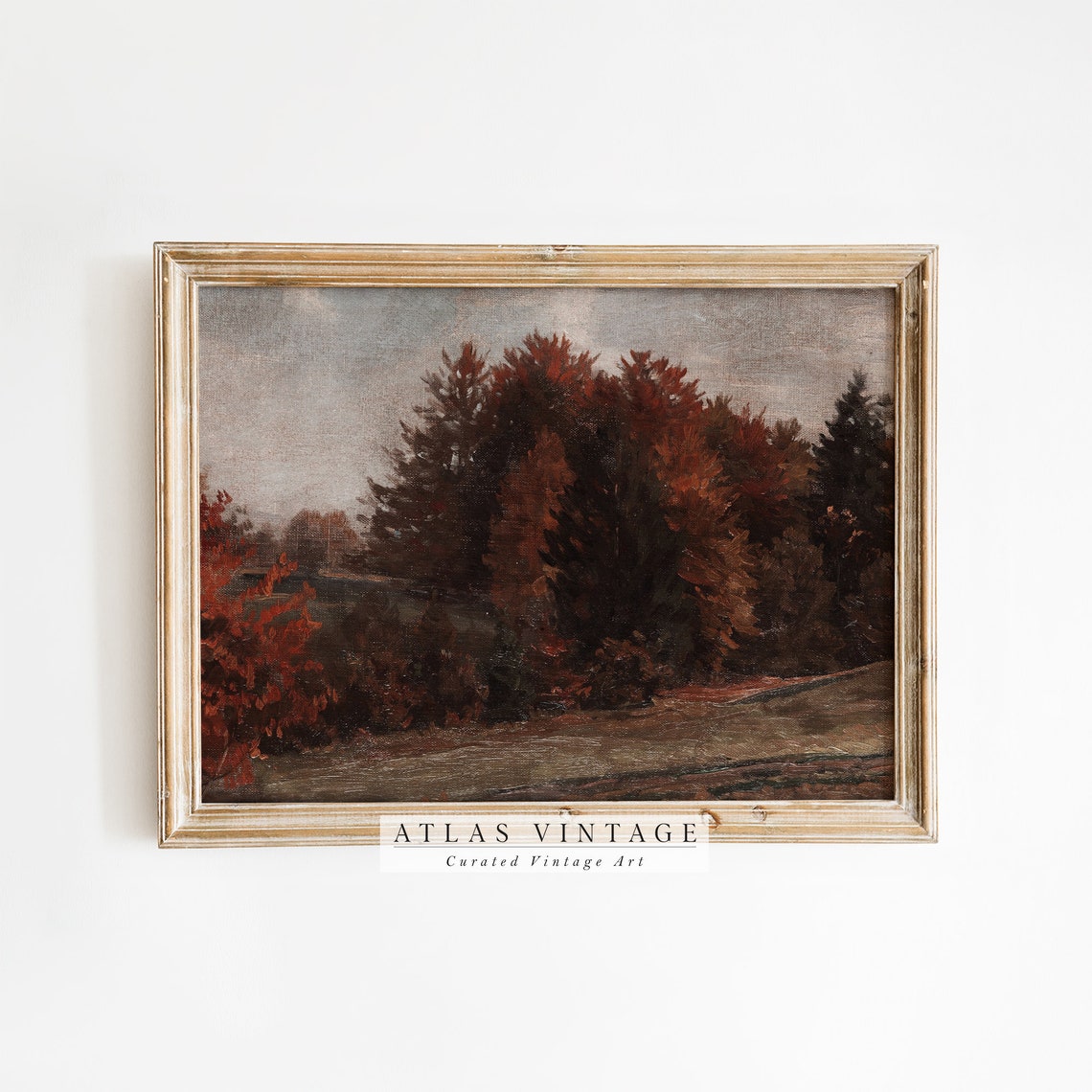Moody Autumn Trees Painting Dark Red Foliage Fall Forest Poster - Image 7