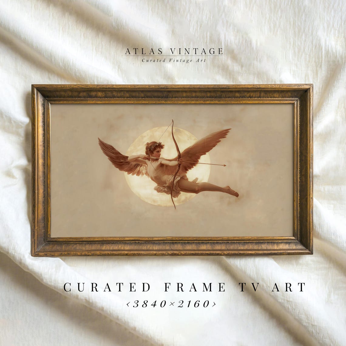 Cupid Drawing Bow Before Full Moon Sepia Romantic Angel Poster