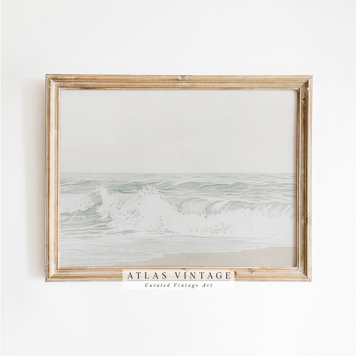 Neutral Muted White Ocean Wave Vintage Coastal Seascape Print