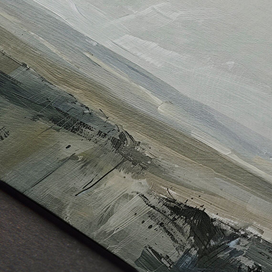 Muted Green Abstract Landscape Oil Painting Print Minimal Neutral Rustic Art - Image 4