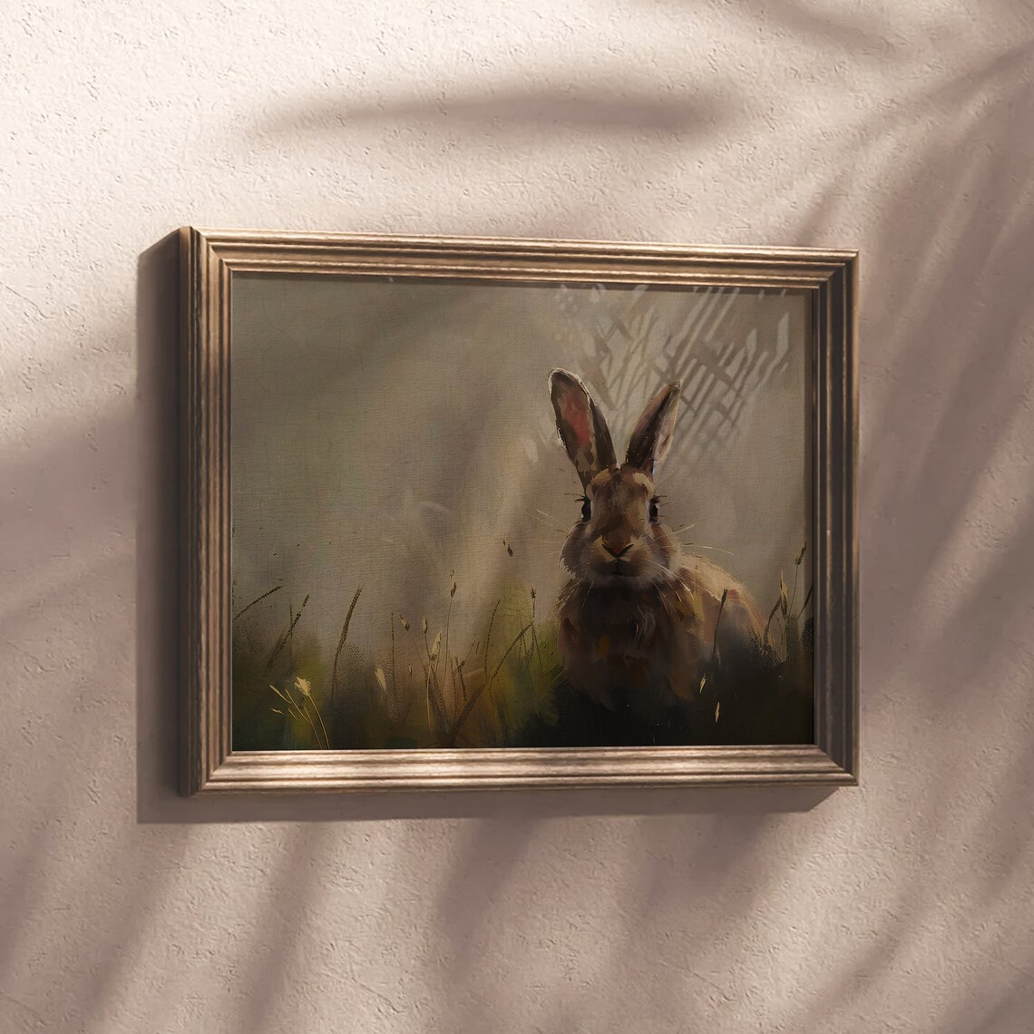 Vintage Spring Rabbit Oil Painting Muted Rustic Bunny Meadow Wildlife Poster - Image 5