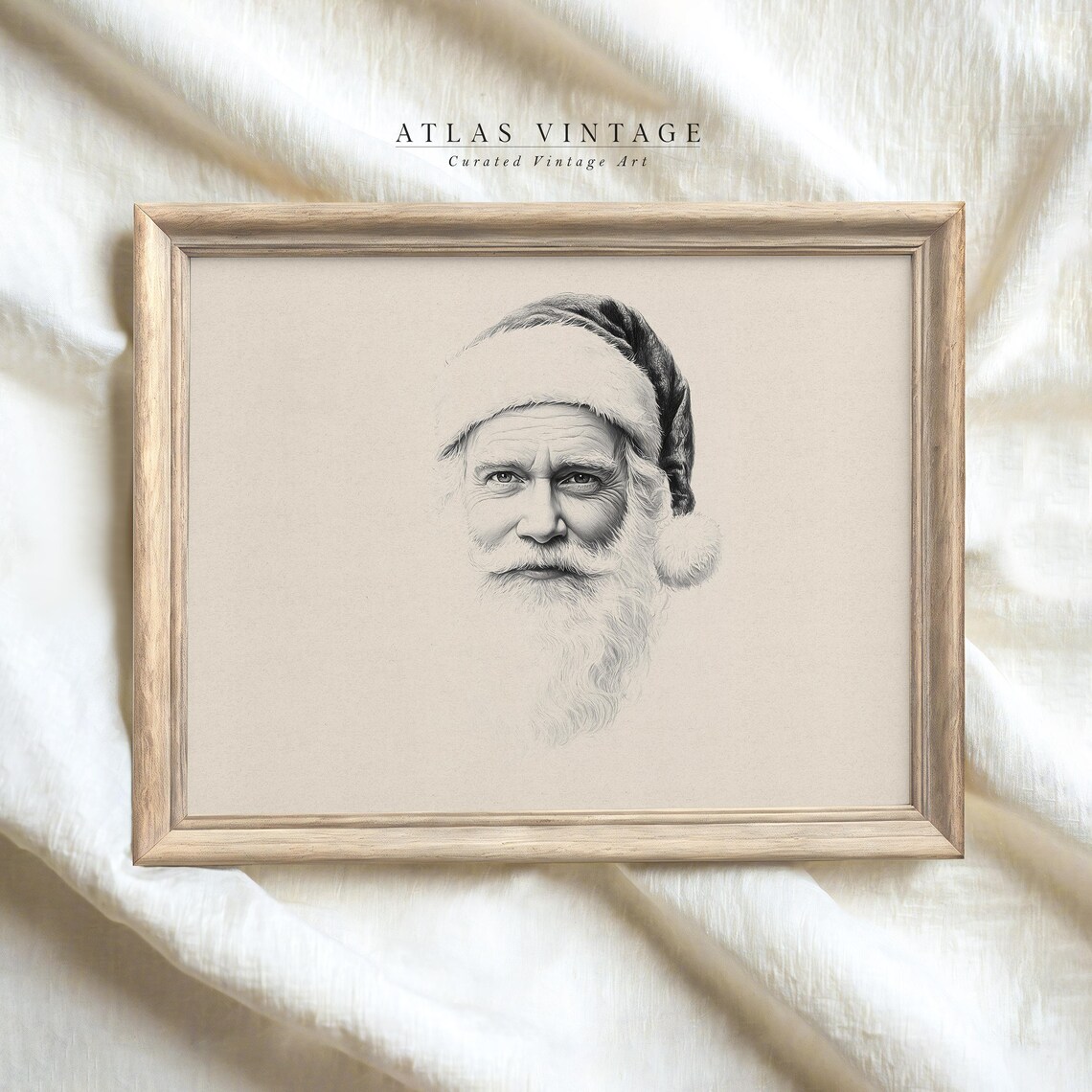 Santa Claus Pencil Sketch Sepia Portrait Vintage Christmas Poster - Image 6
