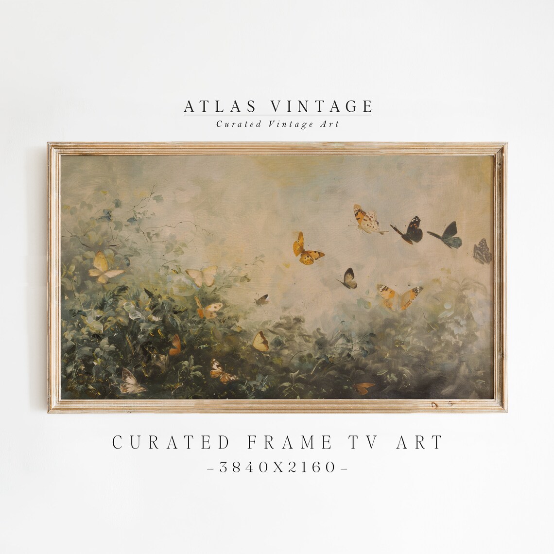 Butterflies Rising Over Dark Foliage Vintage Summer Frame TV Poster