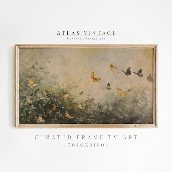 Butterflies Rising Over Dark Foliage Vintage Summer Frame TV Poster