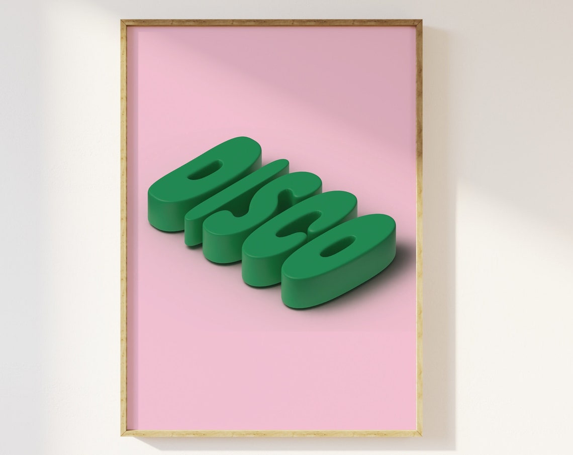 Disco Green 3D Bubble Letters Pink Pop Retro Statement Poster