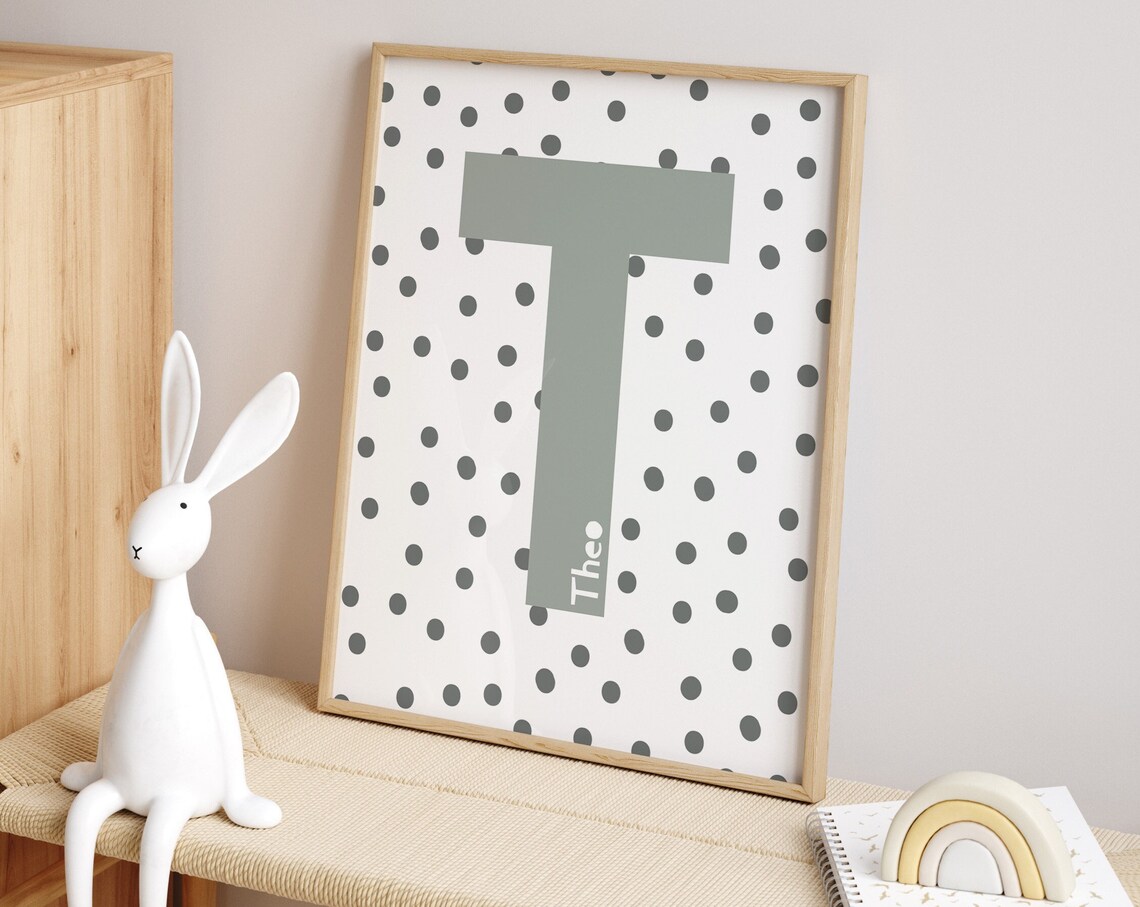 Personalized Initial Print, Polka Dot Nursery Decor - Image 2