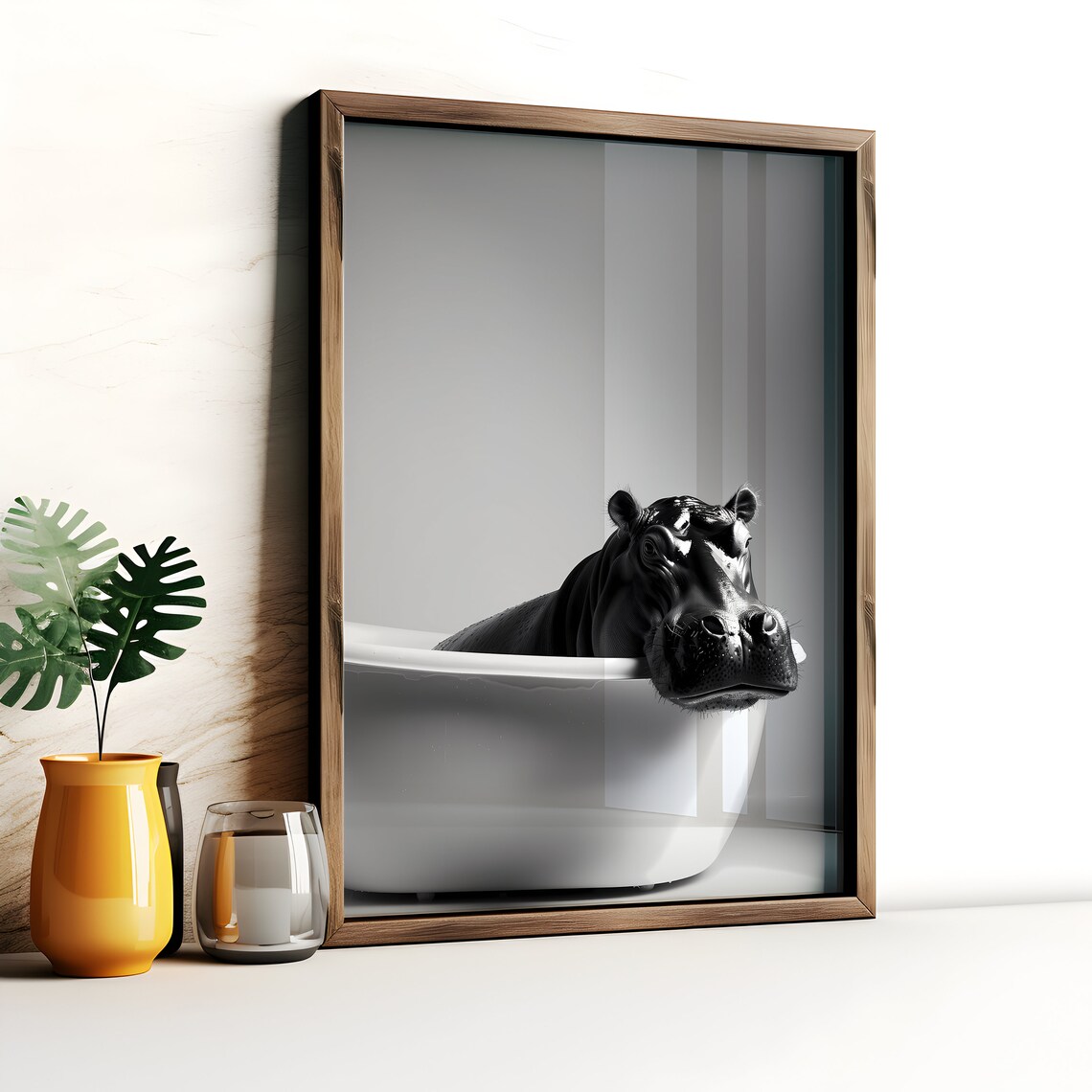 Hippo In The Bath, Quirky Bathroom Art Print - Image 2