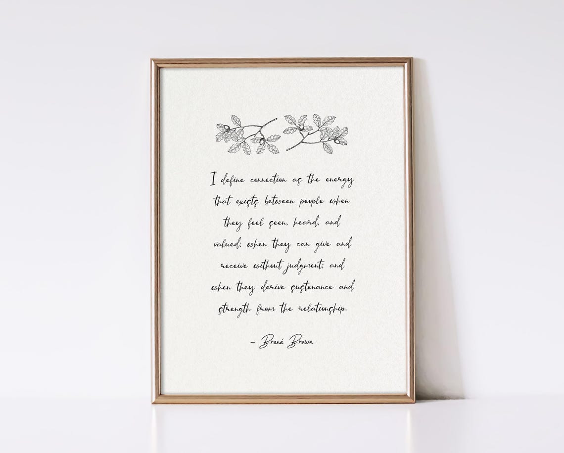 Brene Brown Connection Quote Botanical Branch Script Therapy Poster