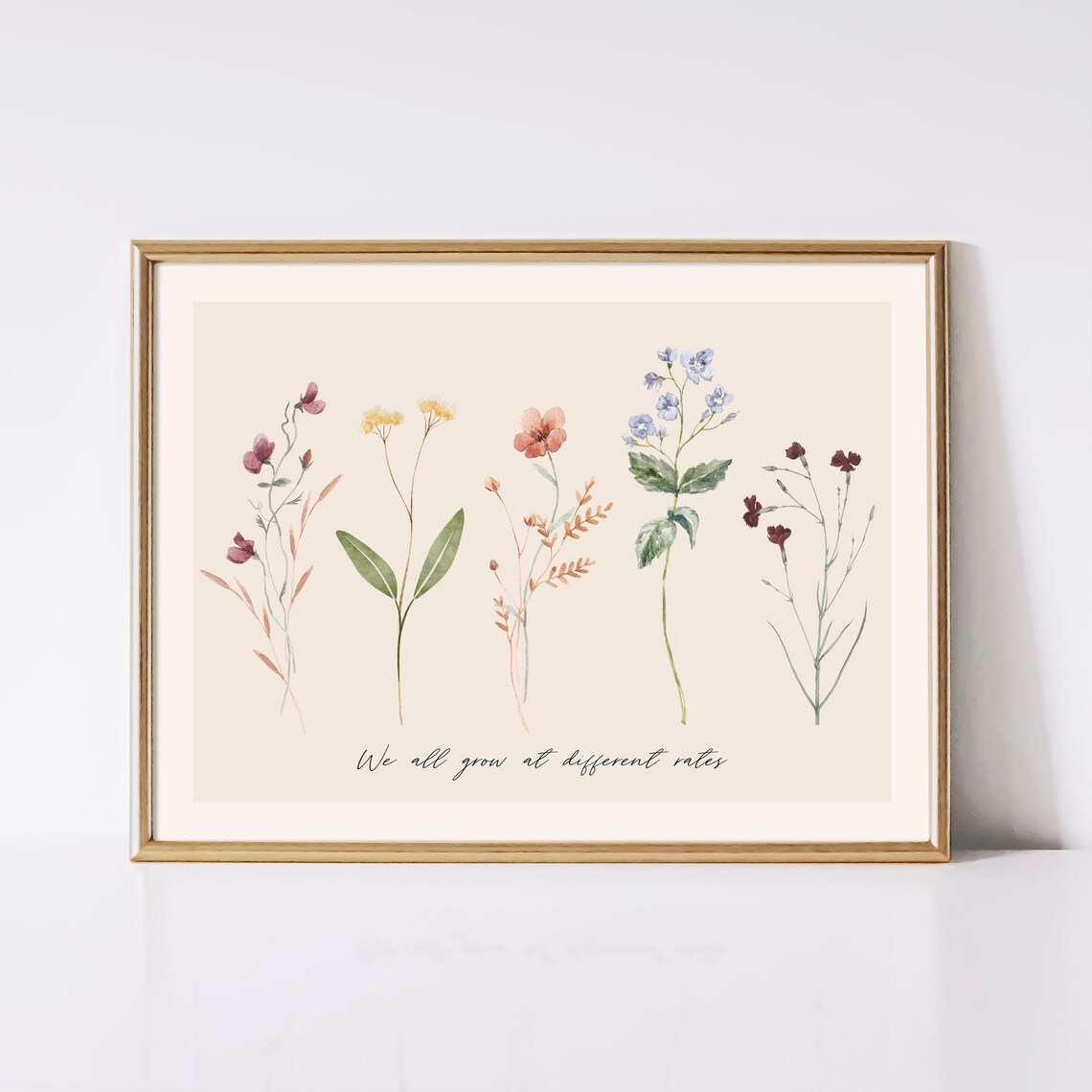We All Grow At Different Rates Watercolor Wildflowers Quote Poster - Image 2