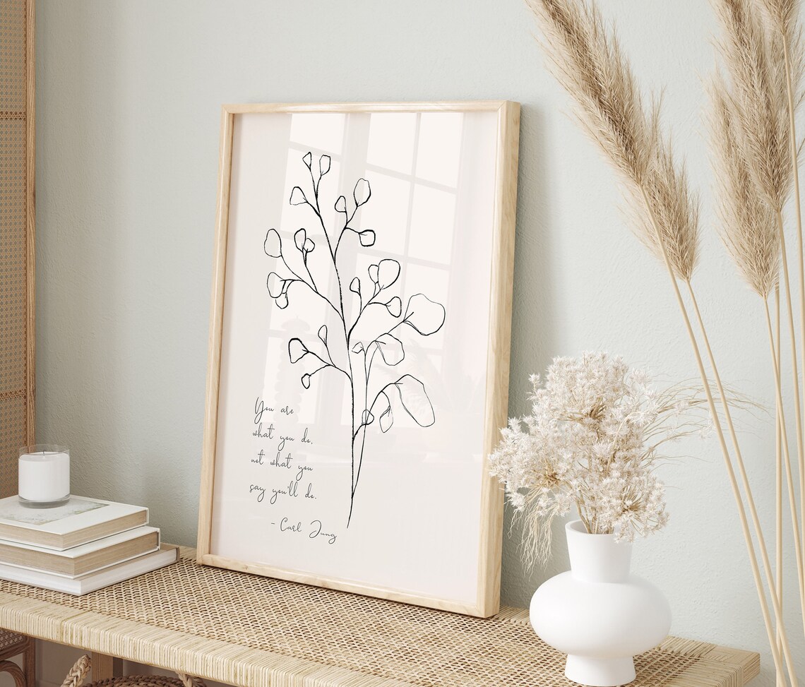 Carl Jung You Are What You Do Script Eucalyptus Branch Quote Poster - Image 3