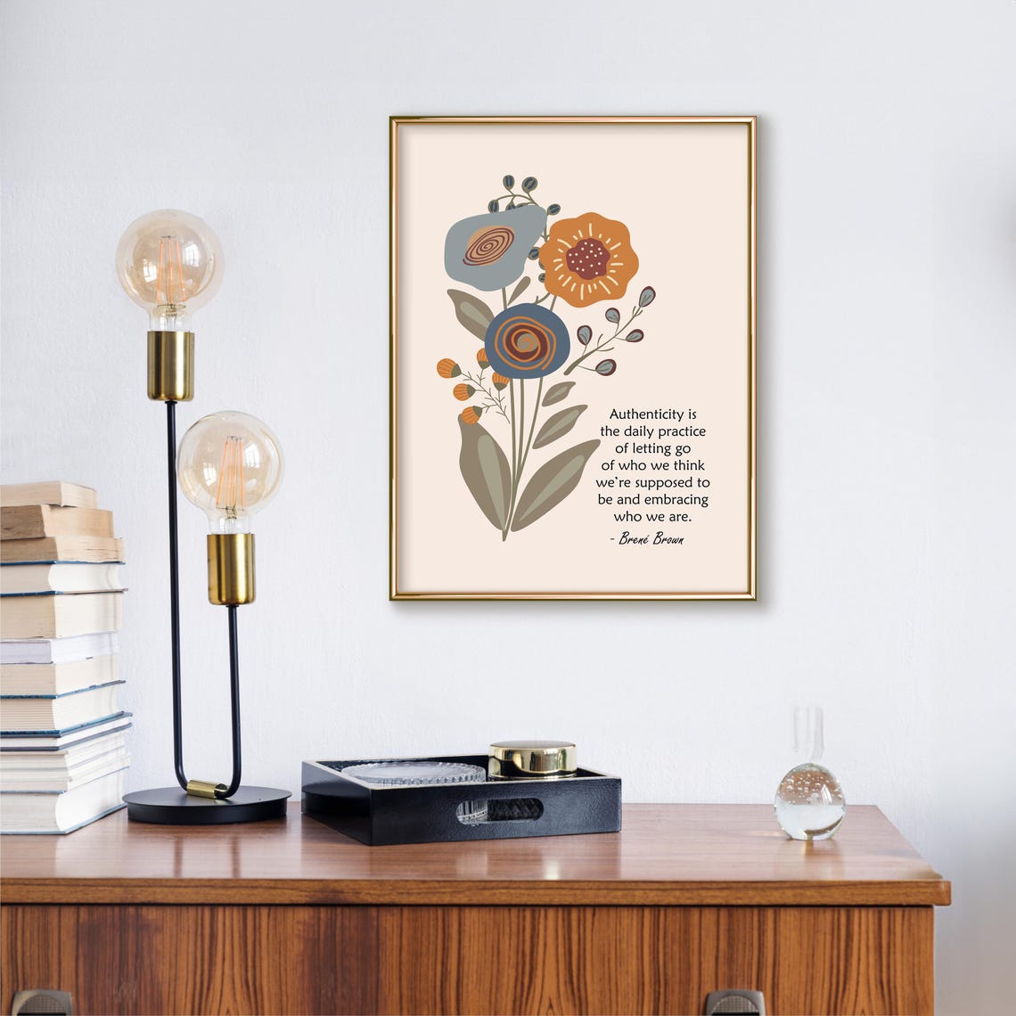 Brene Brown Authenticity Daily Practice Boho Floral Quote Wall Poster - Image 2