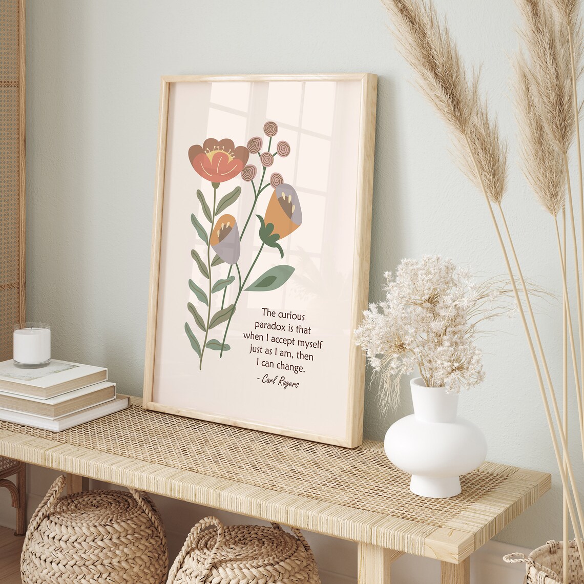 Carl Rogers Accept Myself Paradox Quote Floral Botanical Poster - Image 2