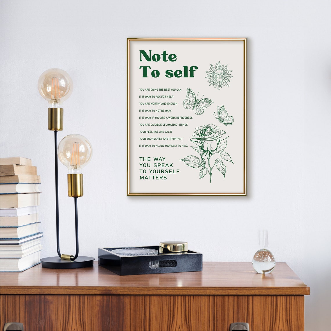 Note To Self Green Botanical Self Talk Matters Affirmations Poster - Image 3
