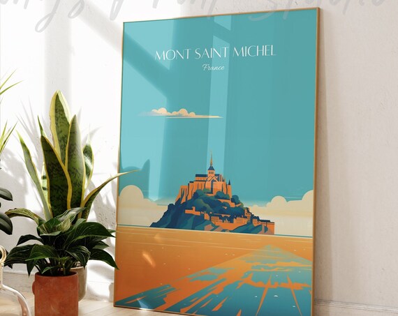 Mont Saint Michel Sunset Island Abbey France Vintage Travel Poster
