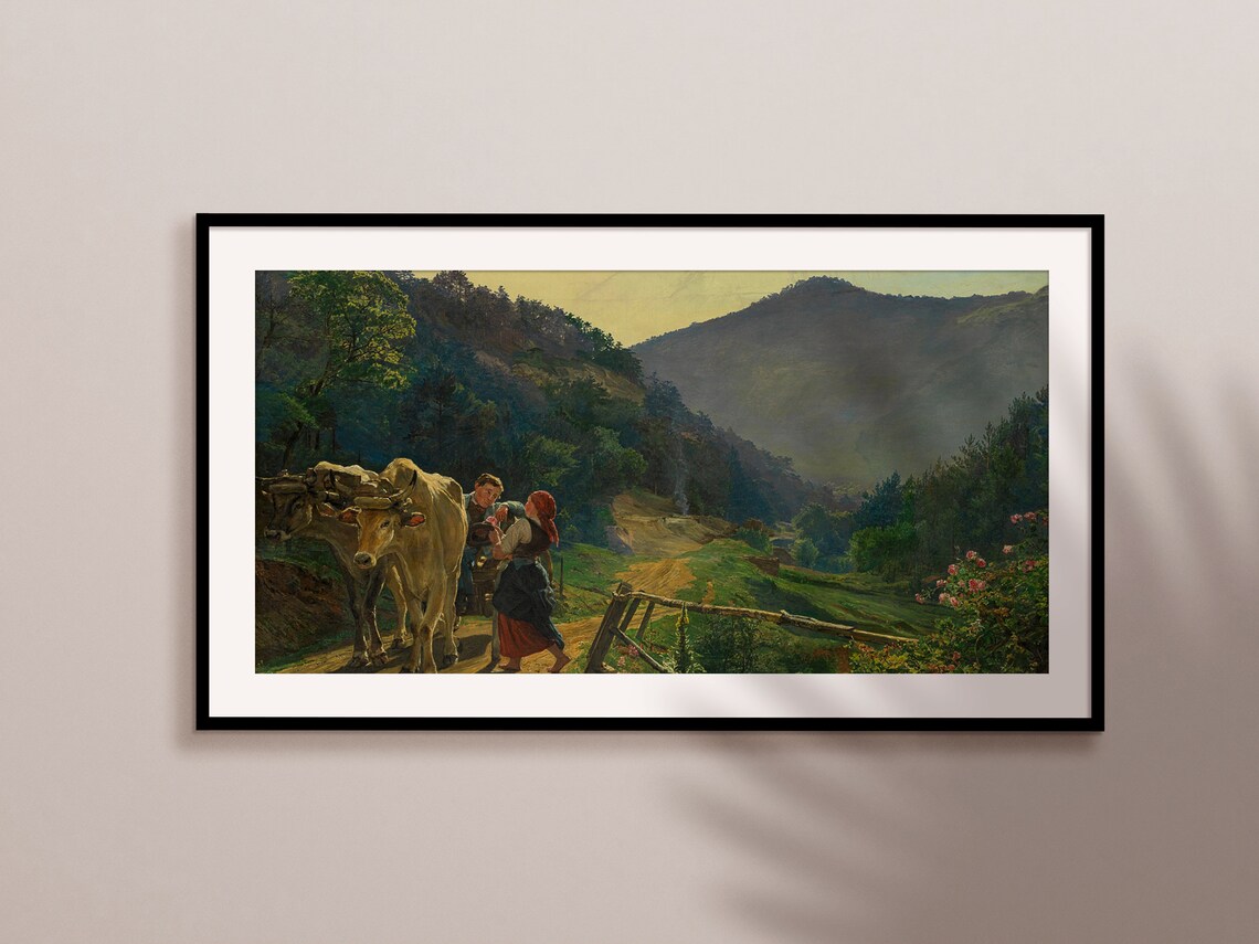 Ox Cart Mountain Road Vintage Painting Alpine Countryside Wall Art - Image 2