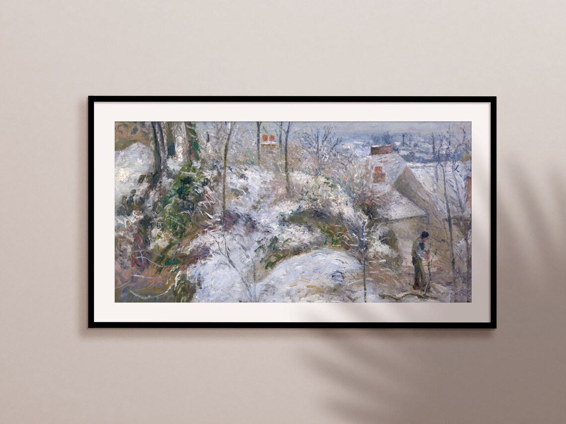 Snow Covered Village Houses Bare Trees Winter Oil Painting Art Print - Image 2