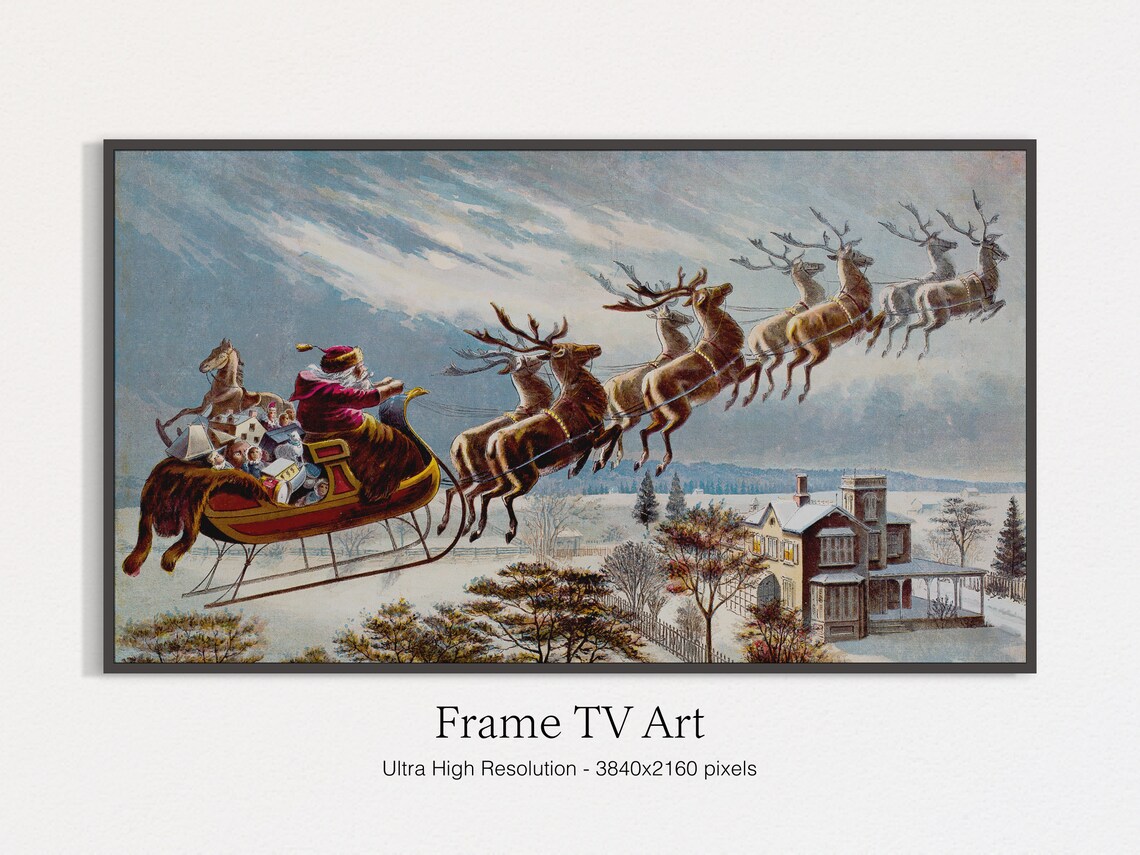 Vintage Christmas Santa Claus Sleigh Art Print - Image 4