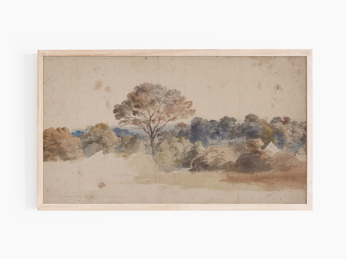 Vintage Tree Painting, Moody Autumn Scenery Art Print - Image 2