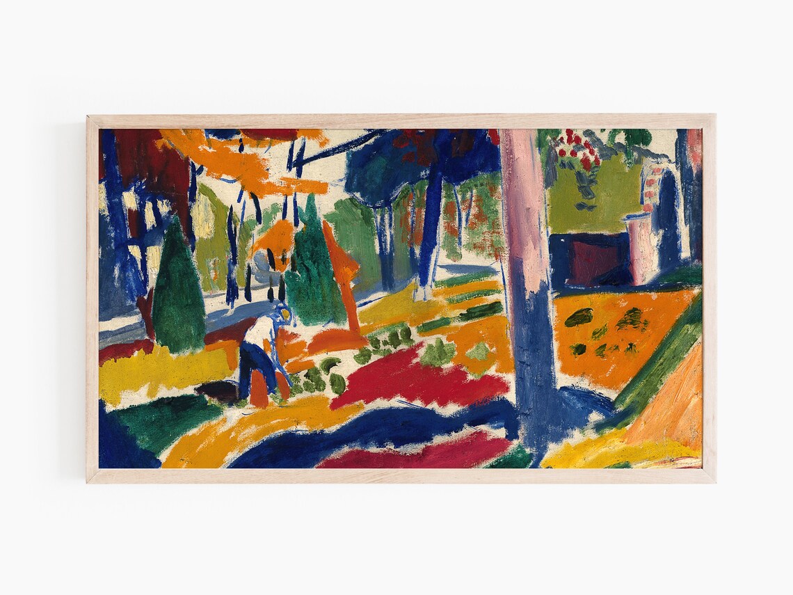 Fauvist Summer Garden Painting Bold Orange Blue Trees Wall Art Print - Image 3