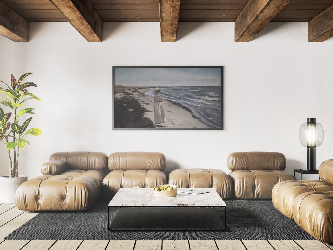 Woman On A Beach Vintage Painting Ocean Waves Summer Wall Art - Image 4