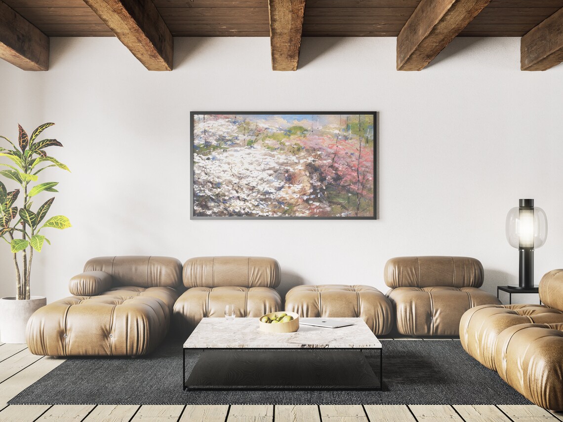 Spring Blossom Field Abstract Watercolor Pink White Painting Poster - Image 3