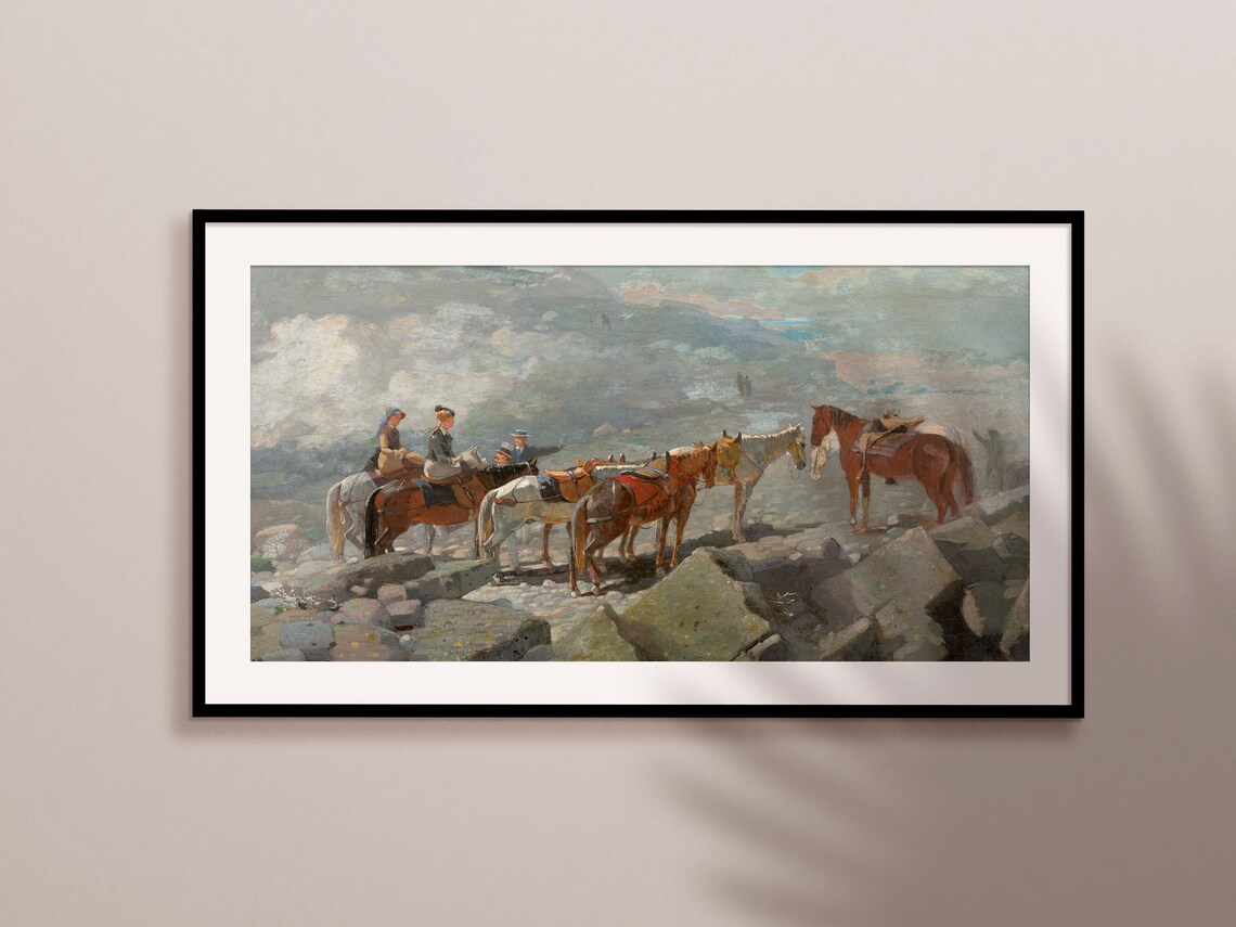 Horseback Riders Resting In Rocky Mountain Landscape Vintage Art Print - Image 2