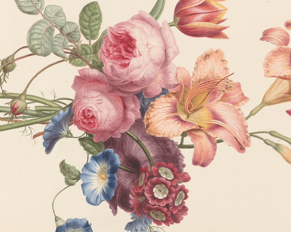 Spring Flowers Still Life, Vintage Roses Art Print - Image 2