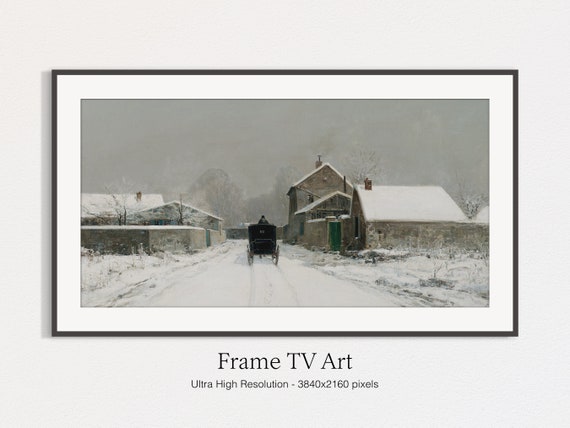 Christmas Winter Town Vintage Holiday Art Print