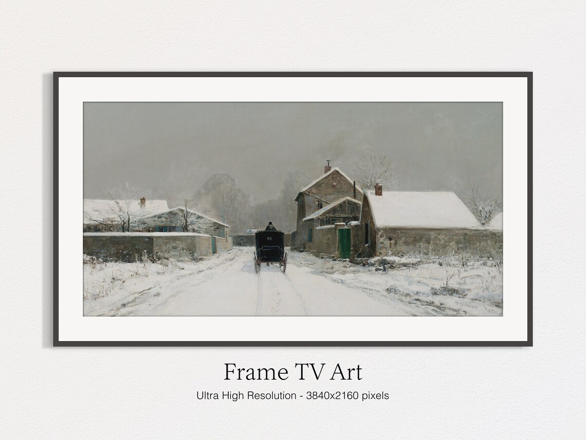 Christmas Winter Town Vintage Holiday Art Print