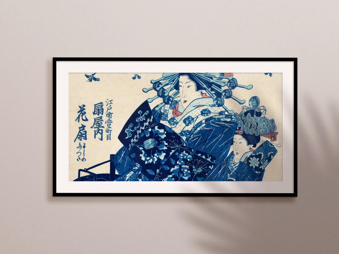 Ogiya Uchi Hanaogi Japanese Courtesan Blue Kimono Ukiyo-e Print - Image 2