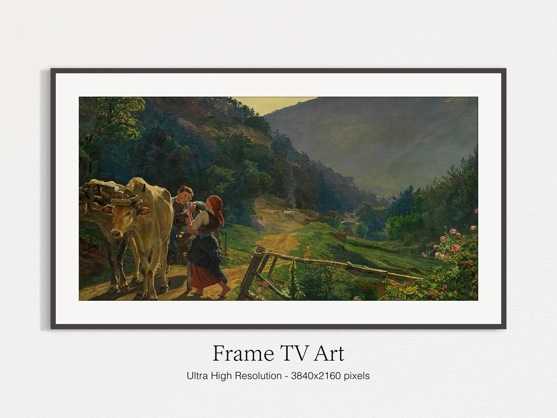 Ox Cart Mountain Road Vintage Painting Alpine Countryside Wall Art - Image 5