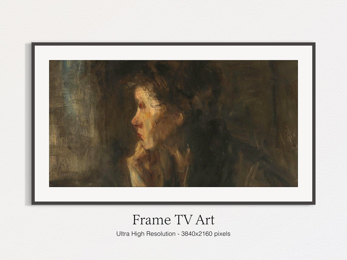 Dark Moody Woman Portrait Profile Painting Vintage Wall Art Print - Image 4
