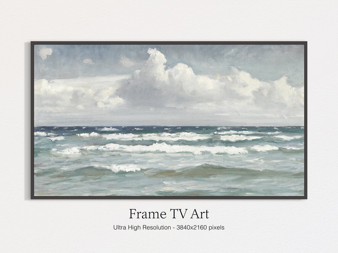 Vintage Jersey Coast Oil Painting Art Print - Image 4