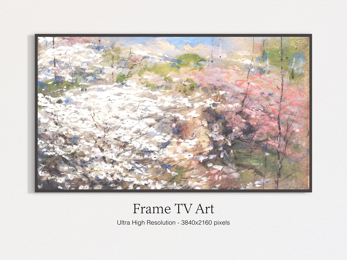 Spring Blossom Field Abstract Watercolor Pink White Painting Poster